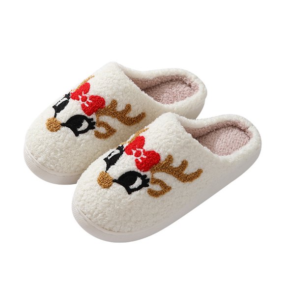Pisexur Women's Christmas Fuzzy Slippers Cute Fuzzy Reindeer Santa Claus House Slippers Stuffed Animal Bedroom Slippers Cozy Indoor Shoes Christmas Gifts For Girls Women Girlfriend