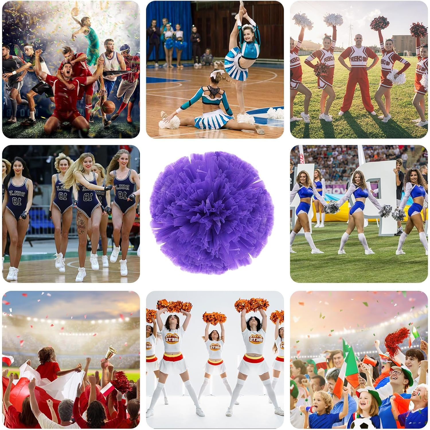 20 PCS Metallic Cheerleading Pom Pom for Team Spirit Sports Dance Cheering Kids Adults-Ring Style