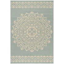 SAFAVIEH Beach House Lynette Medallion Indoor/Outdoor Area Rug, Cream/Aqua, 3' x 5'