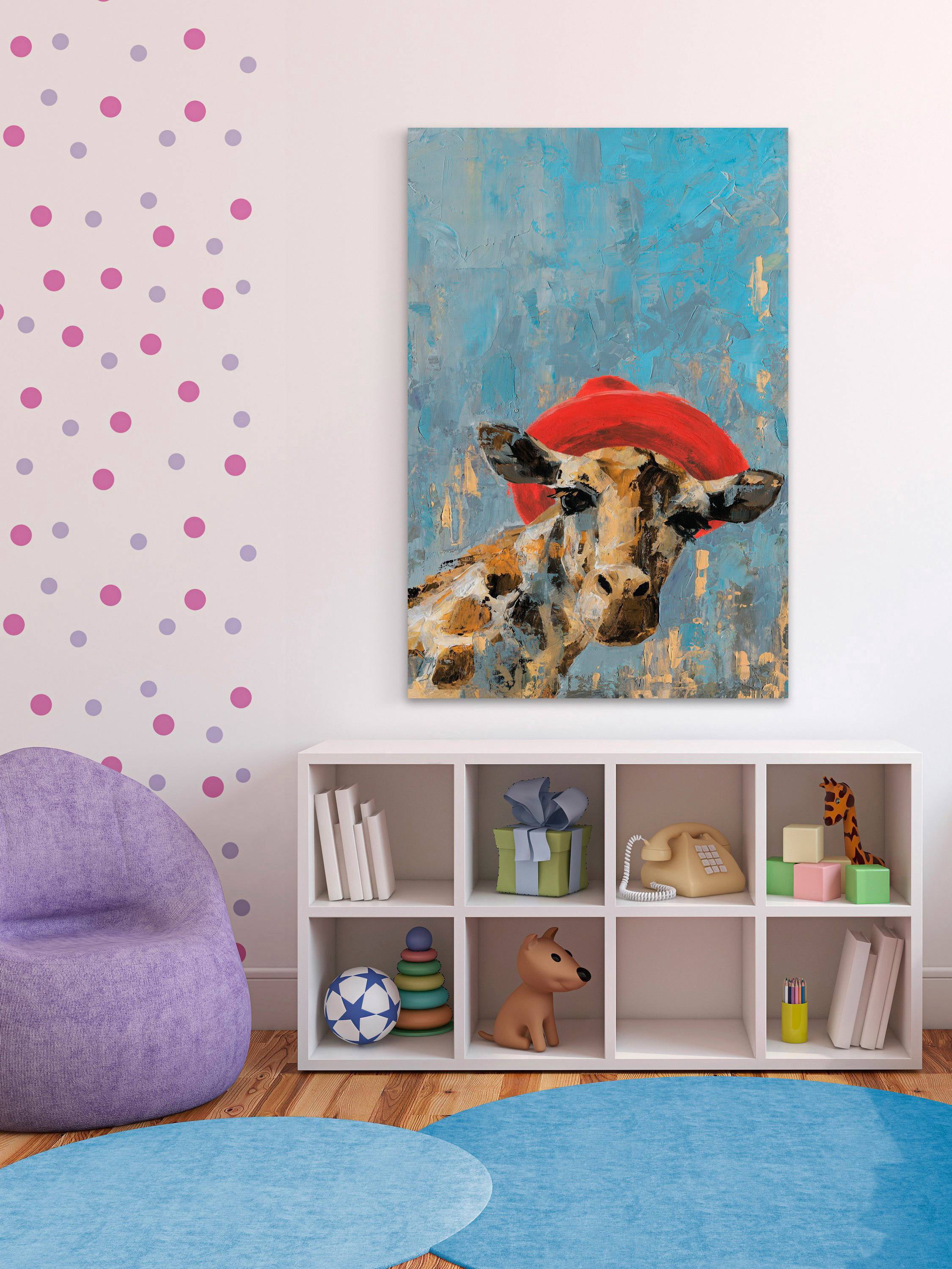Marmont Hill Giraffe's Red Hat Canvas Wall Art