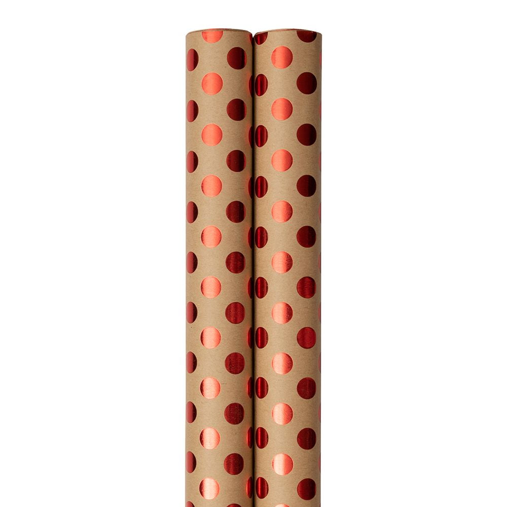 JAM Brown Paper Christmas Kraft Gift Wrap Papers, with Red Dots (2 Rolls) 50 sq ft.