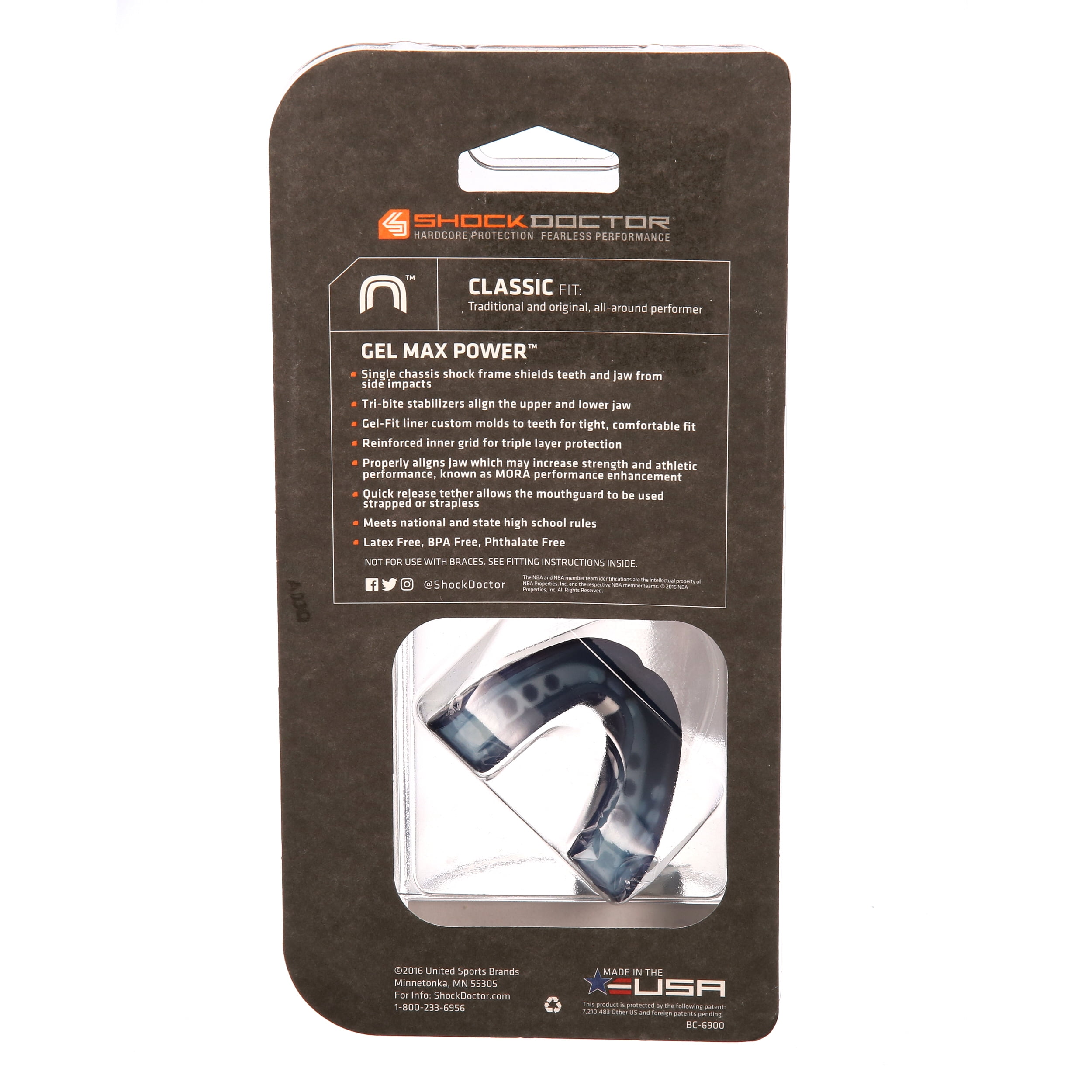 Shock Doctor 6900 Gel Max Power Mouthguard, Youth , NAVY