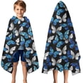 thumbnail image 3 of Blue White Butterfly Pattern Hooded Bath Towel，50"x30" for Ages 3 To 12 Kids, Quick Dry Lightweight Soft Microfiber Hood Beach Towel Cover Up for Kids, 3 of 7