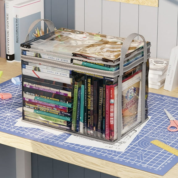 Student Book Storage Bag Transparent Storage Box Foldable Handheld Books School Supplies Organising Box