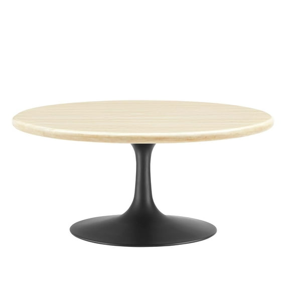 Coffee Table, Black Natural, Artificial Marble, Metal Steel, Round, Living Kitchen Cafe Bistro Hospitality Restaurant, Modern Contemporary HB36326