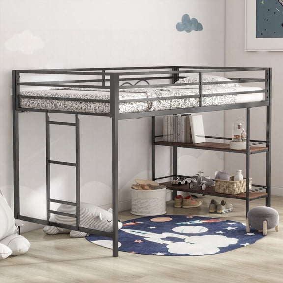 Twin Size metal high rise bed frame no box spring black for bedroom