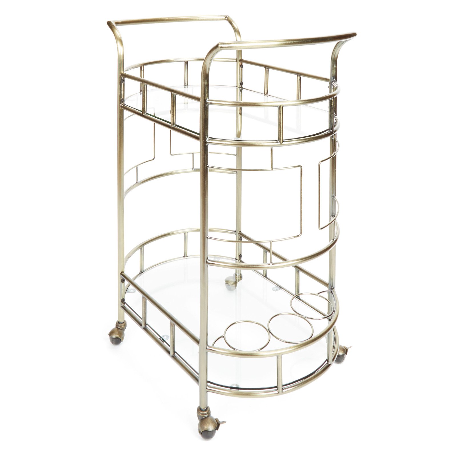 Silverwood Sinclair 2 Tier Metal and Glass Bar Cart, Antique Gold