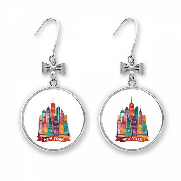 USA America Beautiful Castle Architecture Bow Earrings Drop Stud Pierced Hook