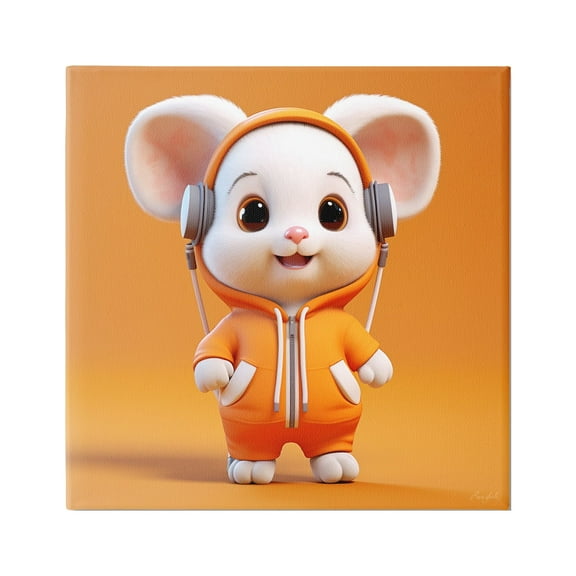 Stupell Industries Mouse with Headphones Animals & Insects Painting Gallery Wrapped Canvas Art Print Wall Art, 17 x 17