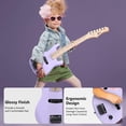 thumbnail image 5 of WINZZ Kit de guitarra eléctrica para principiantes de 30 pulgadas, mini guitarra eléctrica portátil con amplificador, estuche, cuerdas adicionales, púas, correa, cable y llave, color morado especial, 5 of 5