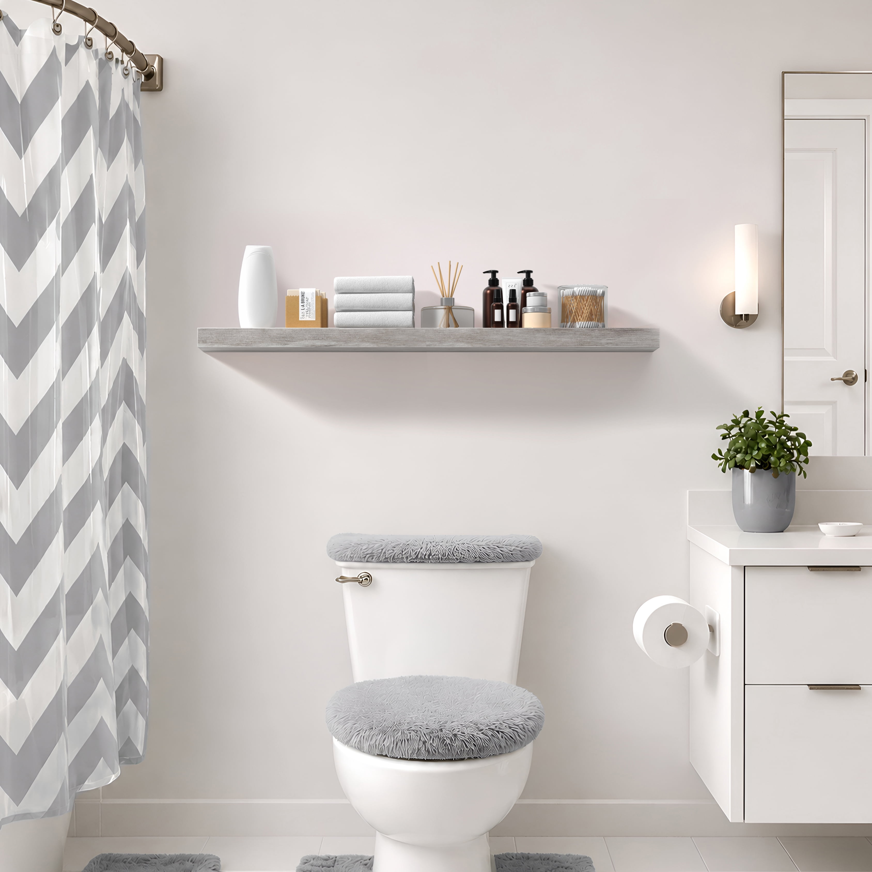 Sorbus 55" Floating Wall Shelf, Graywood, Invisible Brackets, Bathroom, Bedroom & Home Decor