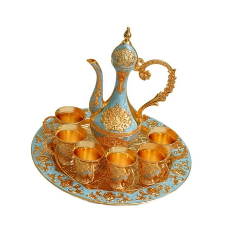 

deevoka pot Set Art Crafts Metal Turkish Coffee Set for Christmas Gift Party light blue