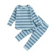 thumbnail image 2 of WIBACKER Toddler Baby Boy Girl Fall Outfit Ribbed Knit Tops Elastic Pants Set Cute 2pcs Stripe Winter Clothes, 2 of 7