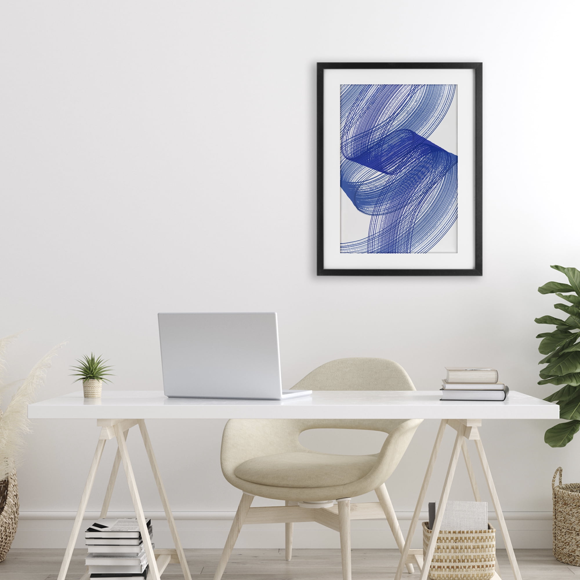 Stupell Industries Blue Lines Flowing In Motion Black Framed Print Under Glass, design by Martina Pavlova
