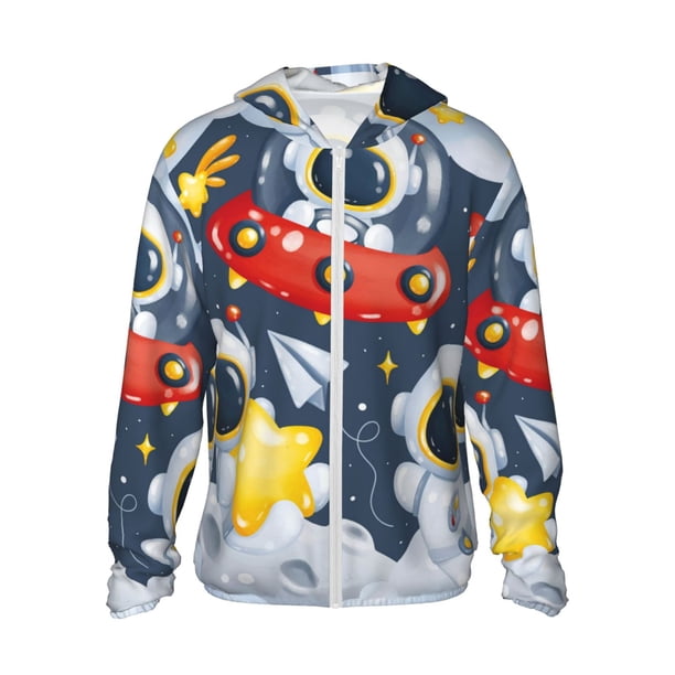 Fotbe Astronaut And Space Chaqueta con Protección Solar UPF 50+ para Hombre y Mujer, Camisa con Capucha y Bolsillos-X-Large