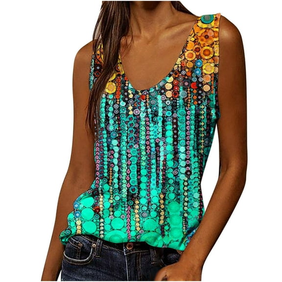 USSUMA Women's Summer Sleeveless Tanks Tops Casual Floral Print T Shirt Tops Comfy Loose Fitting Blouse Tees