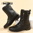 thumbnail image 5 of Botas Retro para mujer, botas cortas de talla grande, botas de caballero de tacón grueso, zapatos de tacón de cuero marrón, novedad de Otoño/Invierno 2022, 5 of 5