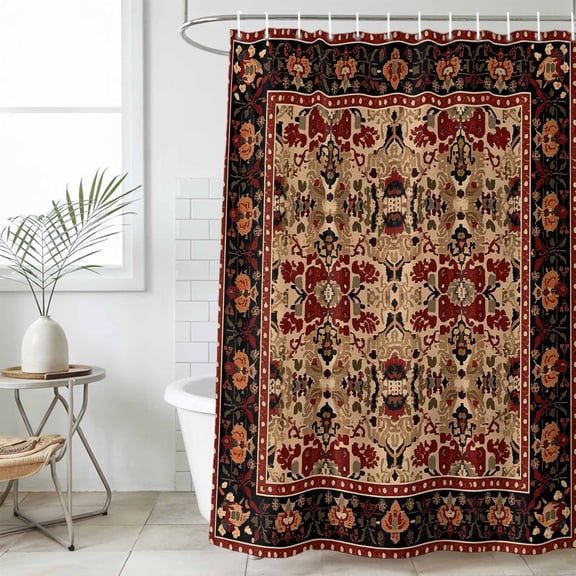 Brown Red Boho Waterproof Fabric Shower Curtain,Vintage Geometric Abstract Art Waterproof Fabric Shower Curtain for Bathroom Curtains Bathtubs Hotel Shower Curtains with 12 Hooks Standard 72x72