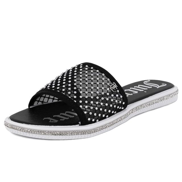 Sandalias planas tipo slide Juicy Couture Luxe con pedrería blancas para mujer