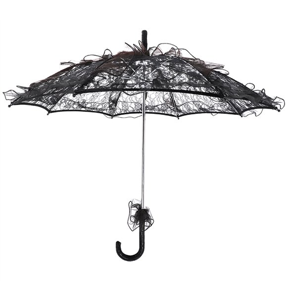 Sombrilla de encaje de algodón para novias, ideal para bodas, bailes y fotografía (negro)