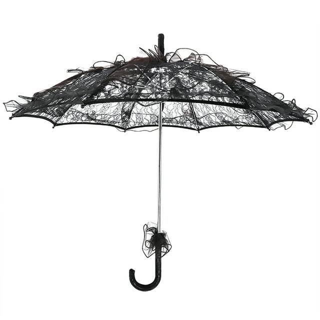 Sombrilla de encaje de algodón para novias, ideal para bodas, bailes y fotografía (negro)