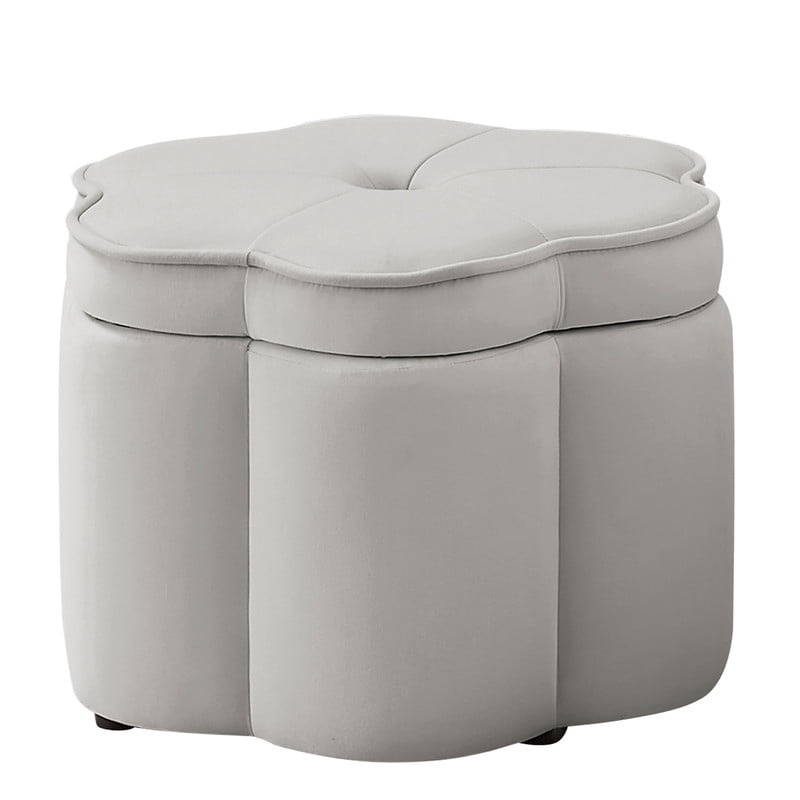 Set of 2 Storage Ottomans, Flower-Shaped Petal Ottoman, Upholstered Velvet Vanity Stool for Living Room & Bedroom, Gray