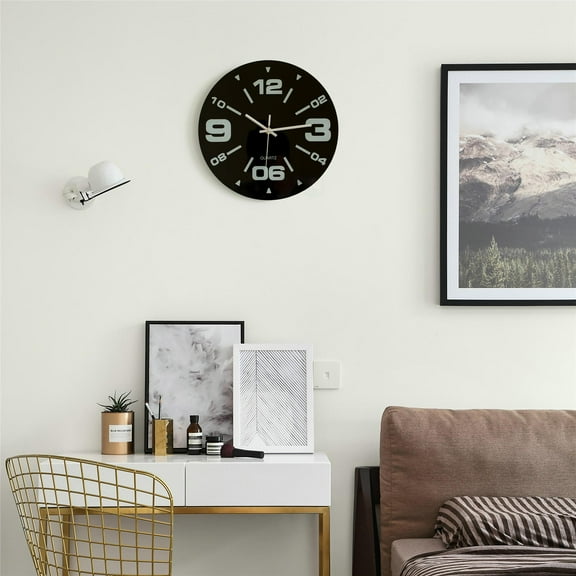 Clockswise 12 inch Black Decorative Unique Modern Round Glass Analog Wall Clock, Perfect for Office, Classroom, Living Room, Dining Room, Bed Room, Entryway and Kitchen Wall Decor.