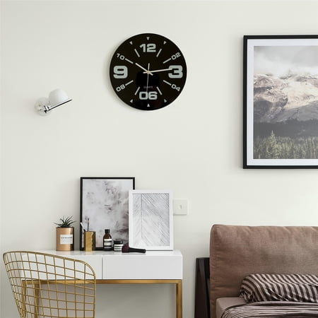Clockswise 12 inch Black Decorative Unique Modern Round Glass Analog Wall Clock, Perfect for Office, Classroom, Living Room, Dining Room, Bed Room, Entryway and Kitchen Wall Decor.