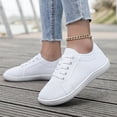 thumbnail image 4 of Women's Walking Shoes Mens Round Toe Classic Lace up Flat Canvas Shoes Antislip Low Top Fashion Sneakers White Size 7.5, 4 of 7