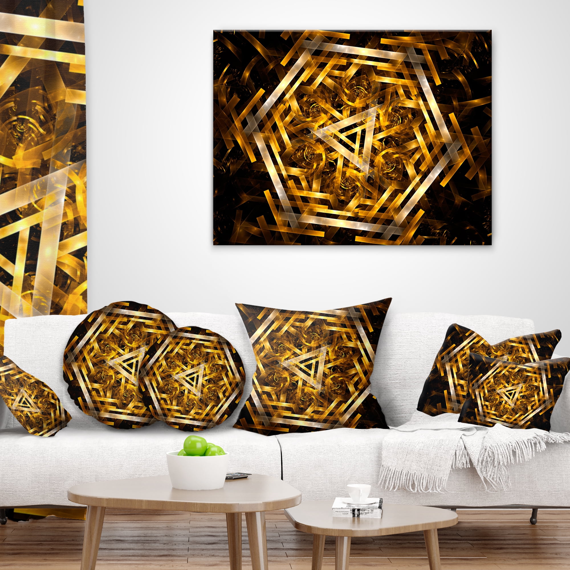 Designart Fractal 3D Yellowish Hexagon - Contemporary Throw Pillow - 16x16