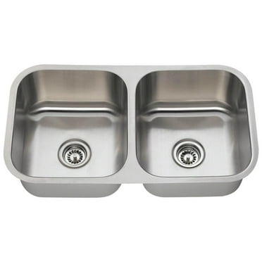 Magnus Sinks 31-1/2-in x 20-1/2-in 16 Gauge Stainless Steel Double Bowl Kitchen Sink with Low Profile Pull Out Kitchen Faucet
