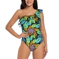 thumbnail image 2 of Picia Hippie Style Pattern Women's One Piece Swimsuits,One Shoulder Swimwear Asymmetric ,Ruffle Monokinis Bathing Suits,High Waisted Flattering Bathing Suits-XX-Large, 2 of 8