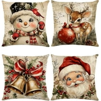 Christmas Pillow Covers 18x18 Set of 4 Farmhouse Xmas Decorations Snowman Wreath Santa Claus Tree Holly Jolly Winter Holiday Decor Throw Cushion Case for Home Couch