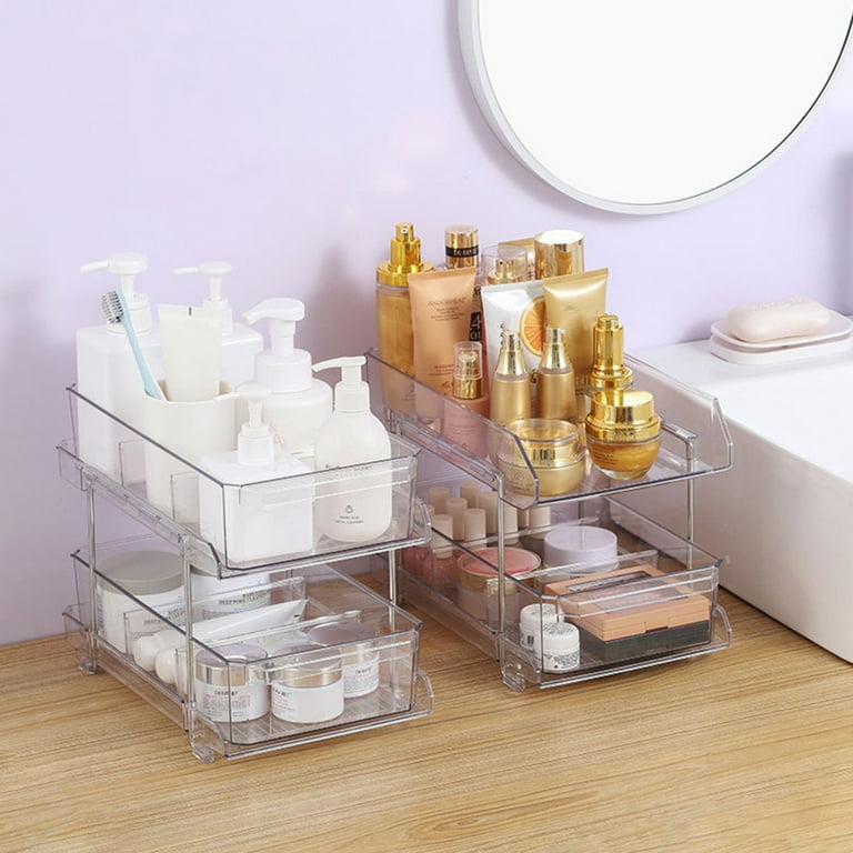Plastic Stackable Makeup Organizer Space Saving Desk Organizer for Kitchen  Drawer Shelf Cabinet No Partition 