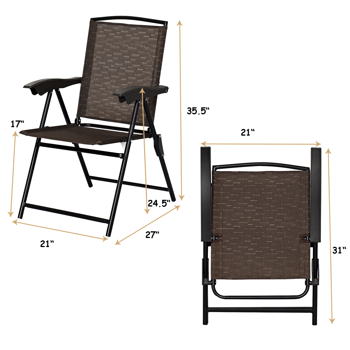 Topbuy Set of 4 Folding Sling Chairs Steel Armrest Patio Garden Pool Adjustable Back - image 2 of 10