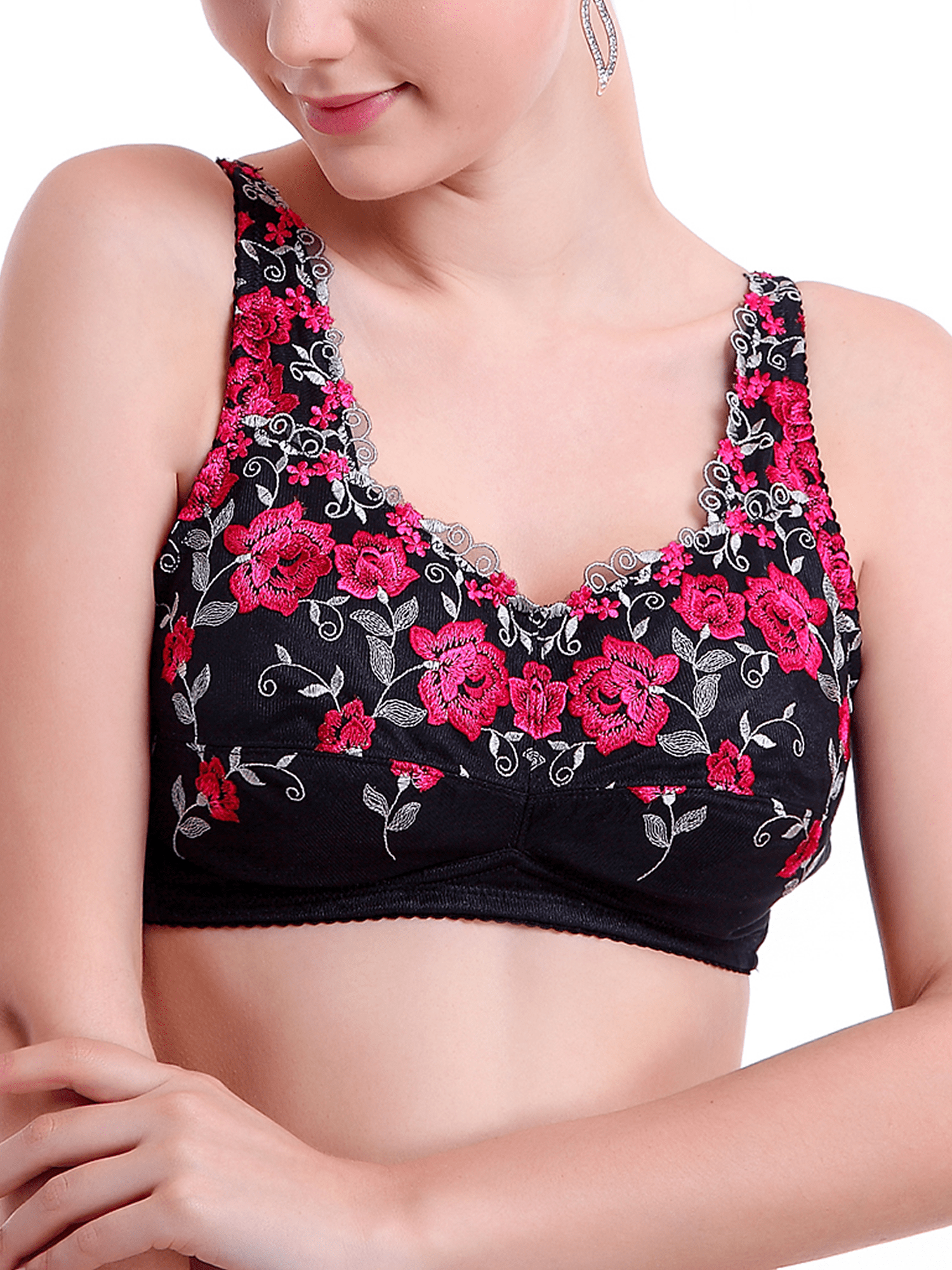 BIMEI Women's Post Surgery Mastectomy Bra with Pockets Surgical Lace Contour with a Full Profile Wire Free Fashion Everyday Bra 8466,Black,42B