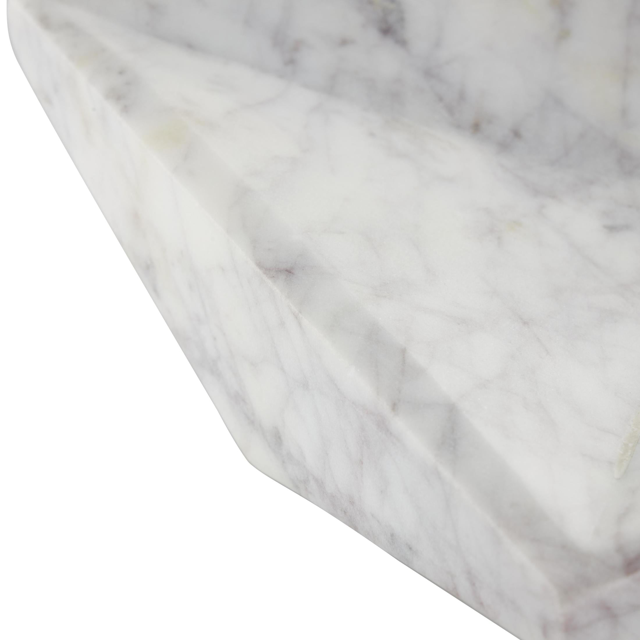 DecMode 8" x 8" White Marble Square Geometric Tray, 1-Piece