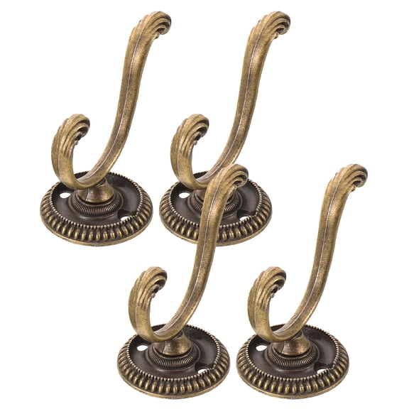 LOLIPPYY Set of 4 Vintage Golden Metal Wall Hooks for Hanging Coats Towels Hats Bags in Kitchen Bathroom