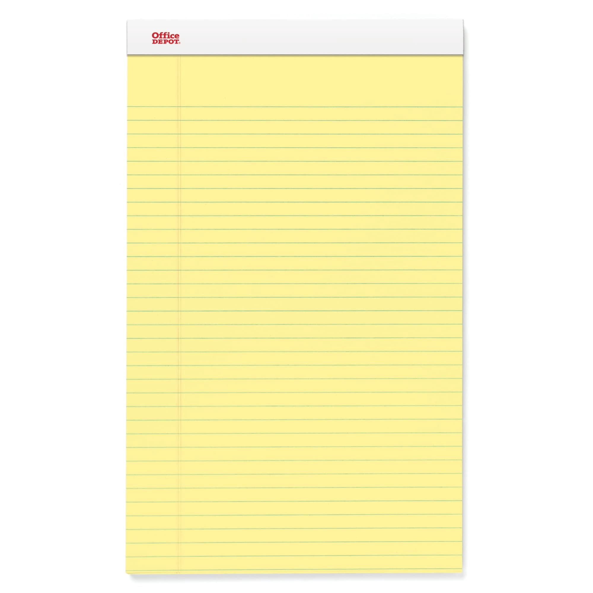 Office Depot Perforated Writing Pads, 8 1/2in. x 14in., Legal Ruled, 50 Sheets, Canary, Pack Of 12 Pads, 99420