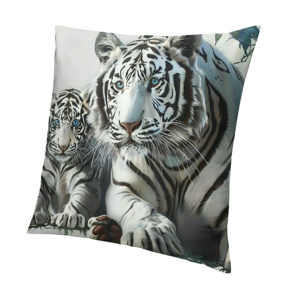 Patifu White Tigers Throw Pillow Covers Safari Animals Reversible Pillow Covers, Wildlife Printed Cushion Covers, Black White Tiger Kids Boys Decorative Pillow Covers 12x12in