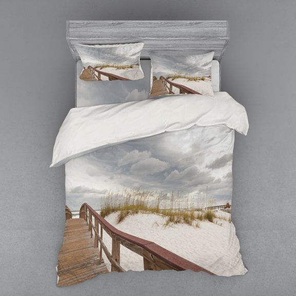 Ambesonne Beach Bedding Set 4 Pcs, Tropical Gulf Island, Queen, Grey Cream