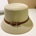 thumbnail image 6 of CoCopeaunts Women Summer Bucket Hat Brown Belt Buckle Decoration Flat Top Straw Bucket Cap Sun Protection Beach Fisherman Hat, 6 of 8