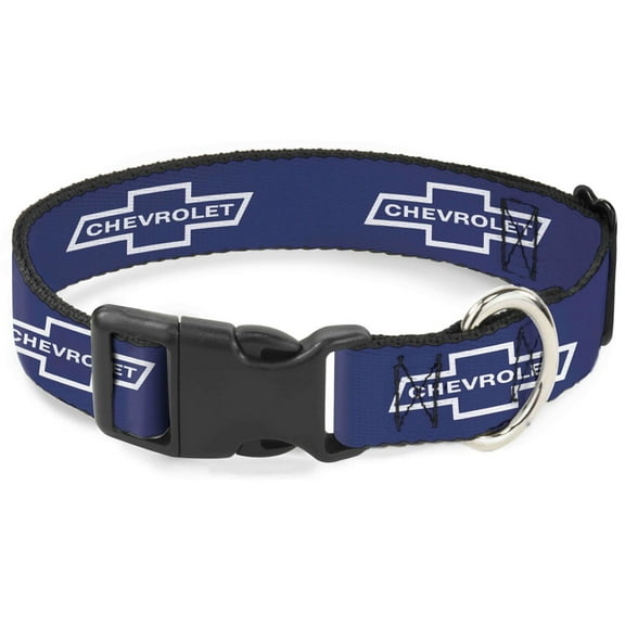 GM General Motors Pet Collar, Dog Collar Plastic Buckle, 1965 Chevrolet Bowtie Blue White, 7 to 8.5 Inches 0.5 Inch Wide
