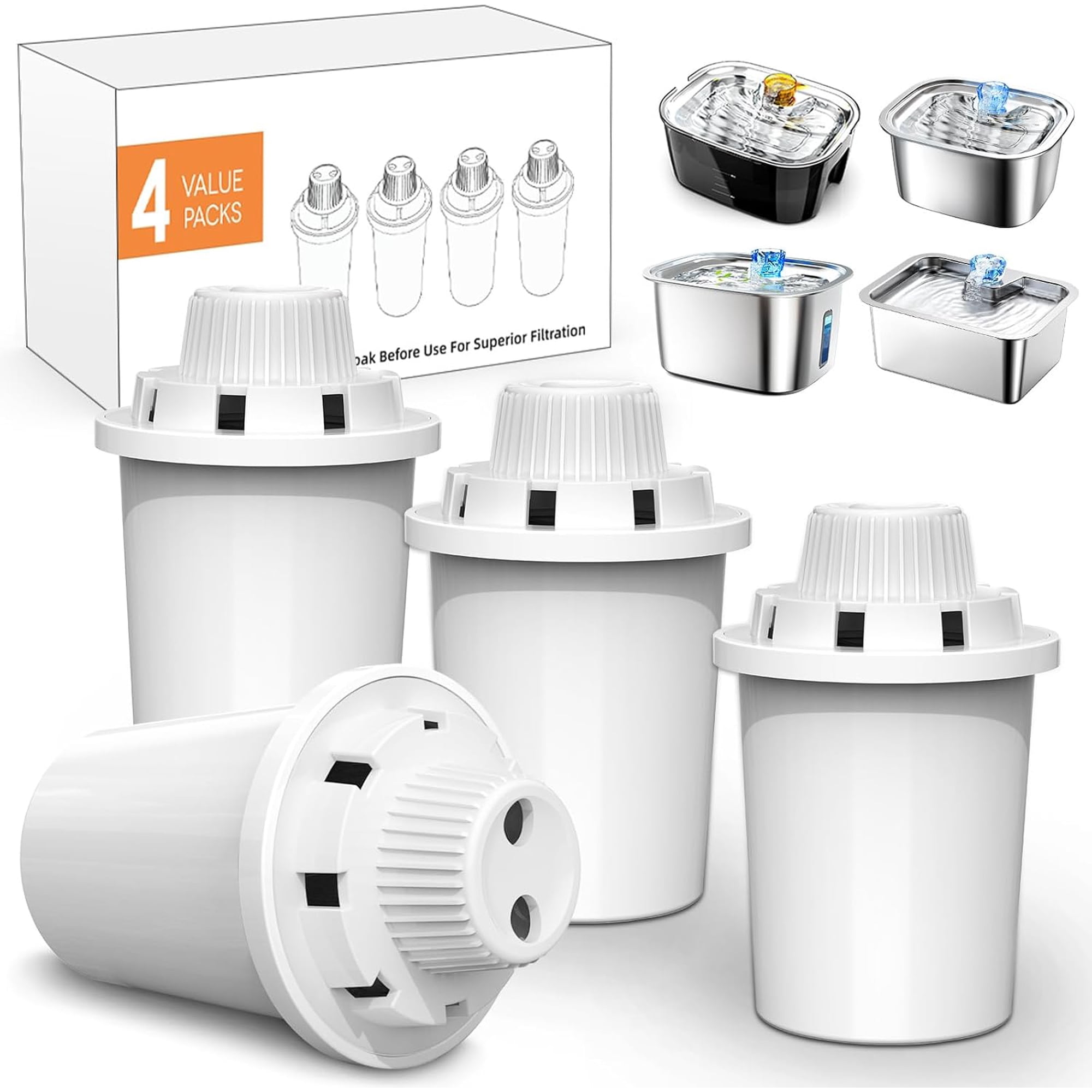 Dog Water Fountain Filter Replacement for Stainless Steel Pet Fountain Replacement Filters for D2223 D2341 D2322 D2340 Models Lasts Two Months 7 Layer Vertical Filtration for Fresh Water