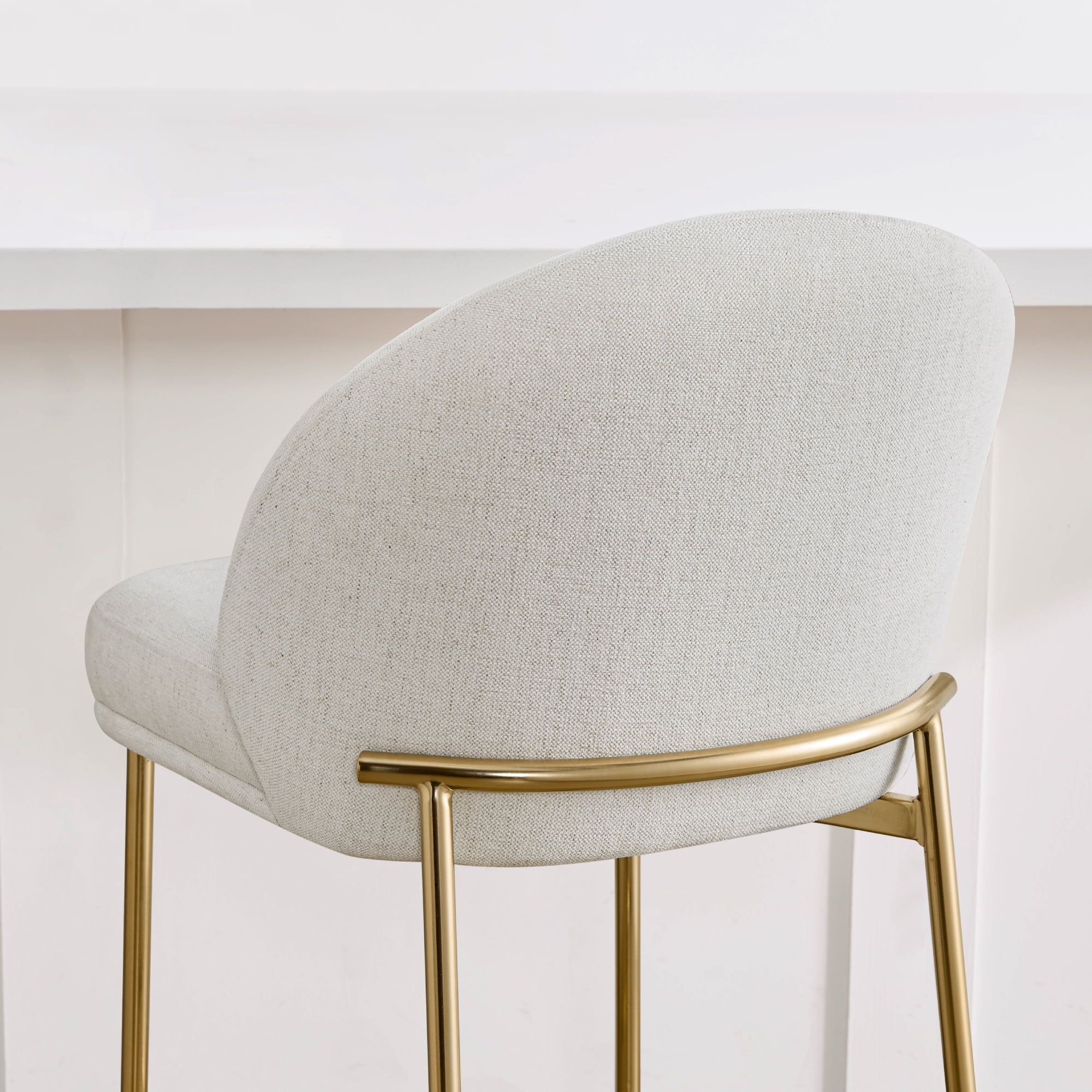 Spruce & Spring Modern Counter Bar Stool with Metal Arc Backrest and Upholstered Seat Set of 2, Cream with Bronze Legs