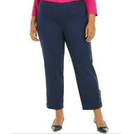 JM Collection Women's Plus Size Ankle-Laced Pull-On Pants Blue Size 14W
