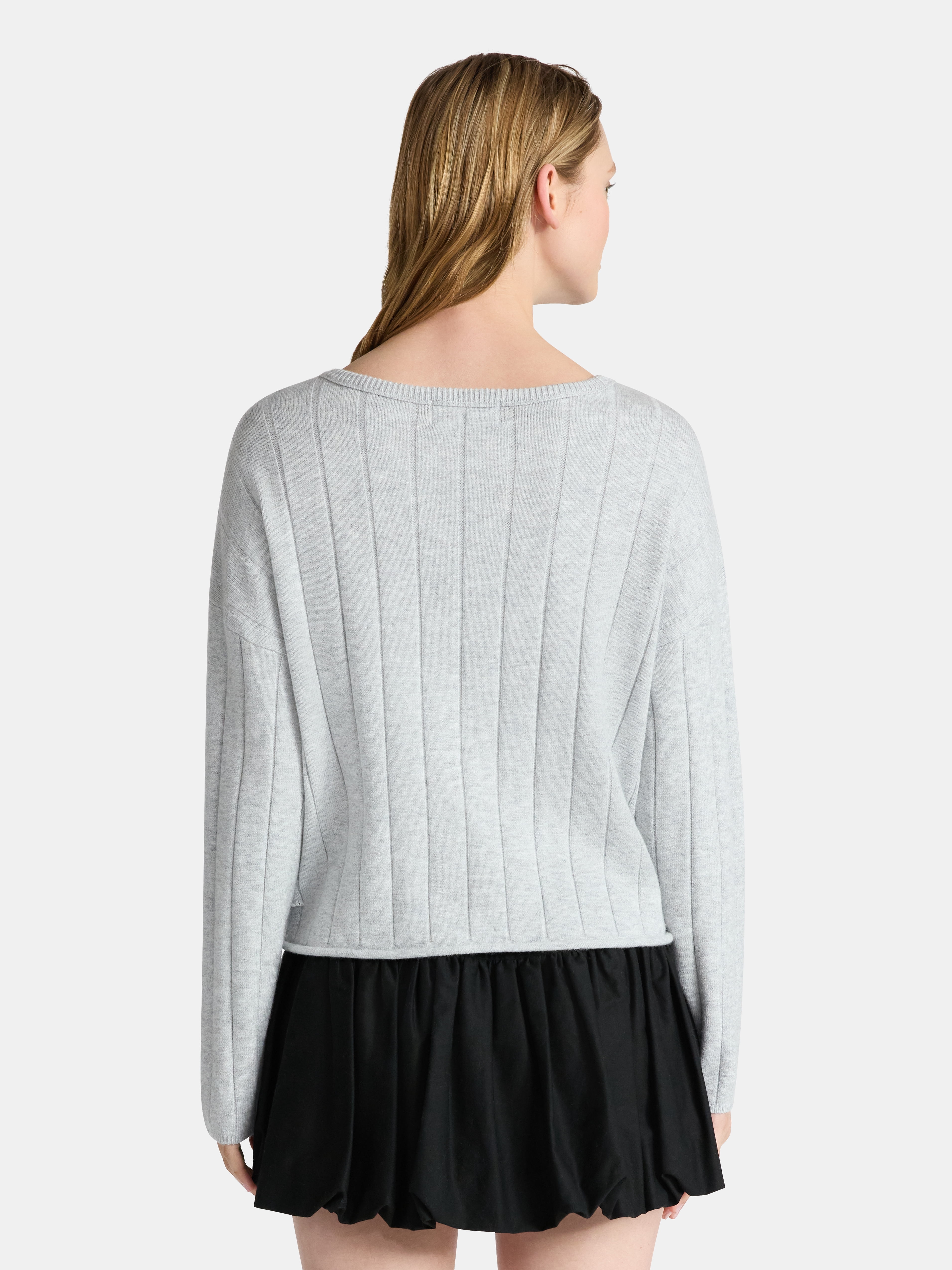 No Boundaries Wide Ribbed Scoop Neck Sweater, Midweight, Women's