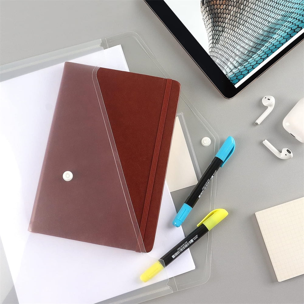 Set of 12 Transparent Document Folders,Plastic Binder Pocket with Snap Button and Lable,11 Holes Poly Filing Envelopes,A4 Size Expandable File Pouch,Home Work Office Organizer,Clear