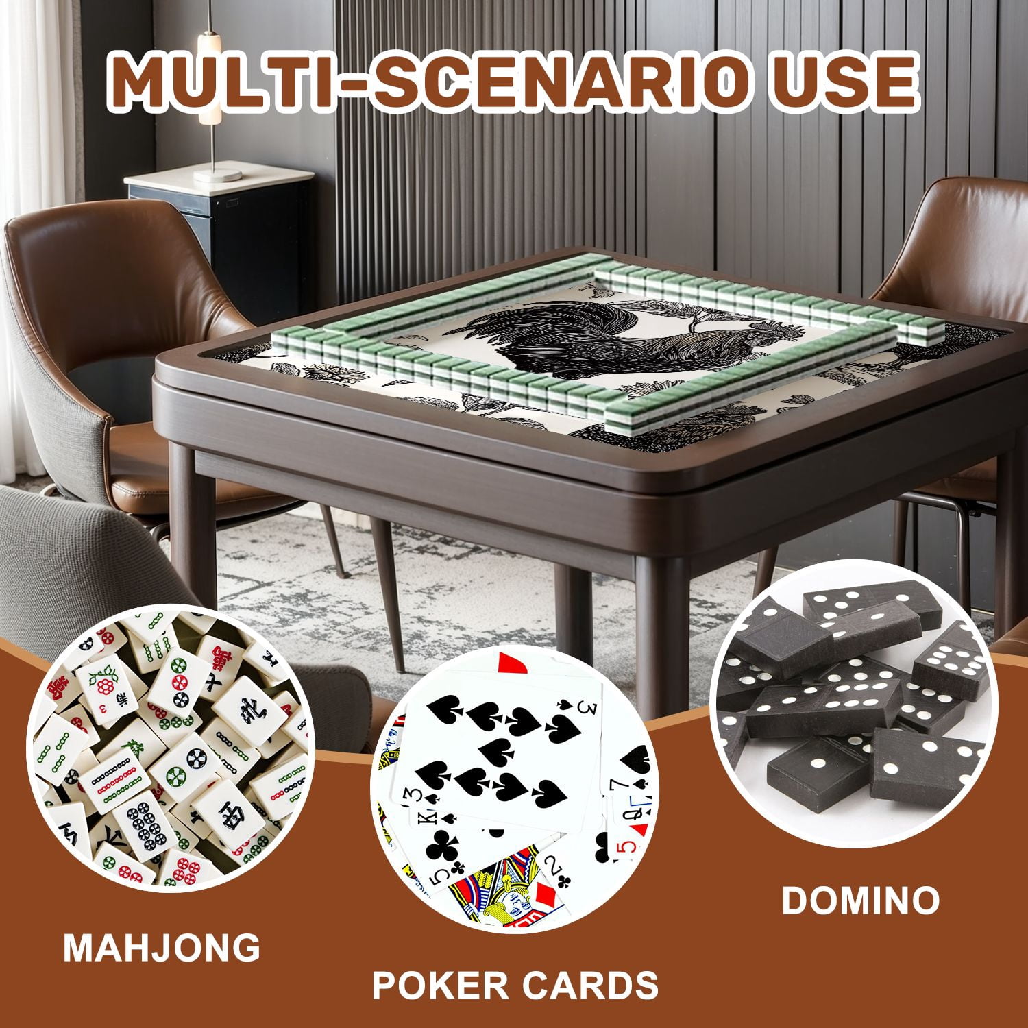 Mahjong Mat 31.5" x 31.5" Seamless Chicken rooster hen sunflowers Decorative Non-Slip Noise Reduction American Mahjong Tiles Table Cover for Dominoes Poker Card Board Games Gift
