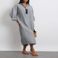 thumbnail image 2 of Robe Chemise pour Femmes à Manches Longues et Col Rabattu à Rayures, 2 of 9